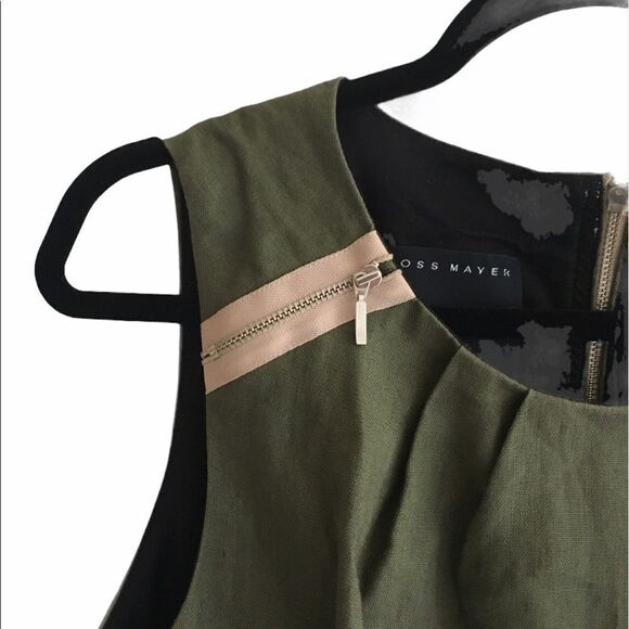 ROSS MAYER Linen Sleeveless Midi Sheath Dress Olive Green 14 - Picture 5 of 8